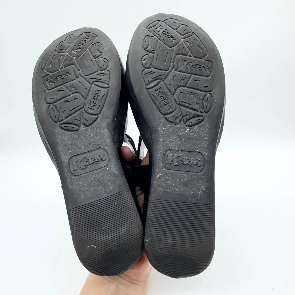 Korks‎ by Kork-Ease Black Leather Platform Wedge Sandals Size 6 Boho Minimalist
